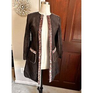 Vintage Monkey Wear Brown faux Suede Boho Girls Coat w/purple & iridescent sequi